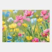ピンクブルーイエローグリーンワイルドフラワーフィールド2025 ラッピングペーパーシート (正面3)