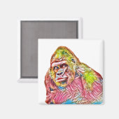 ピンクブルーイエローゴリラ絵画ズ マグネット (正面/裏面)