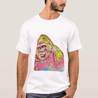 ピンクブルーイエローゴリラ絵画ズ Tシャツ