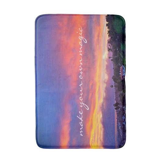 ピンクブルーイエローサンセット独自の魔法スクリプトを作成 バスマット (正面縦)