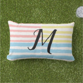 ピンクブルーイエローストライプシズモノグラム アウトドアクッション (芝生)
