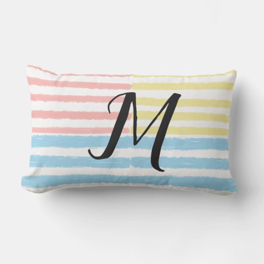 ピンクブルーイエローストライプシズモノグラム アウトドアクッション (正面)