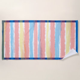 ピンクブルーイエローパステルストライプズ ビーチタオル