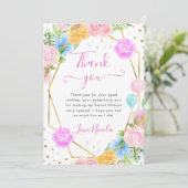 ピンクブルーイエローフラワーズ金ゴールドフレーム甘い16 サンキューカード (スタンド正面)