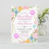 ピンクブルーイエローフラワーズ金ゴールドフレーム甘い16 招待状 (スタンド正面)