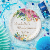 ピンクブルーイエローフローラキンセニェラ誕生日 ペーパープレート (パーティー)