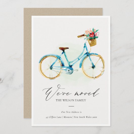 ピンクブルーイエローフローラサイクル移動カード サンキューカード (正面/裏面)