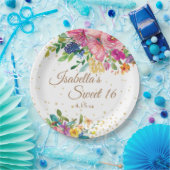 ピンクブルーイエローフローラスイーツ16誕生日名 ペーパープレート (パーティー)