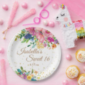 ピンクブルーイエローフローラスイーツ16誕生日名 ペーパープレート (パーティー)