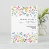 ピンクブルーイエローフローラワイルドフラワーブライダルシャワー 招待状 (スタンド正面)