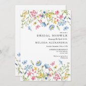 ピンクブルーイエローフローラワイルドフラワーブライダルシャワー 招待状 (正面/裏面)