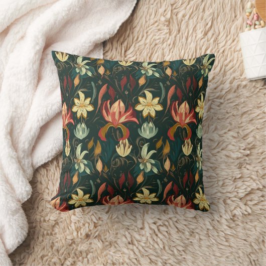 ピンクブルーイエローフローラ植物模様 クッション (ブランケット)