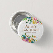 ピンクブルーイエローフローラ金ゴールドグリッターベビーシャワー 缶バッジ (正面&裏面)