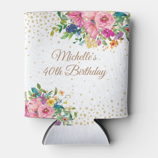 ピンクブルーイエローフローラ40歳の誕生日 缶クーラー