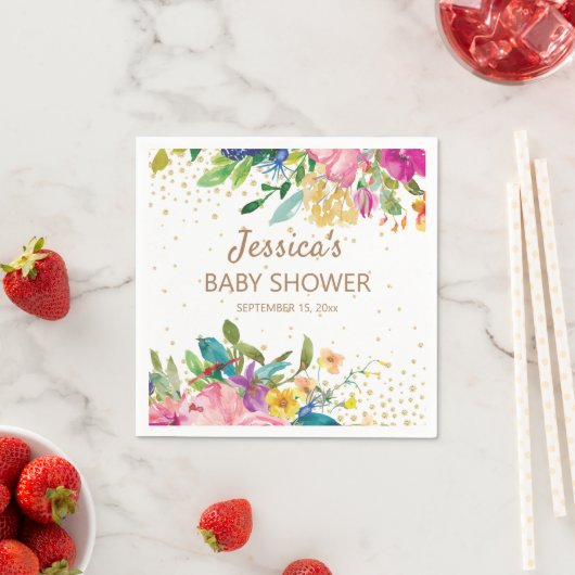 ピンクブルーイエローベビーシャワー金ゴールドグリッターホワイト スタンダードカクテルナプキン (インサイチュ)