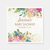 ピンクブルーイエローベビーシャワー金ゴールドグリッターホワイト スタンダードカクテルナプキン (正面)