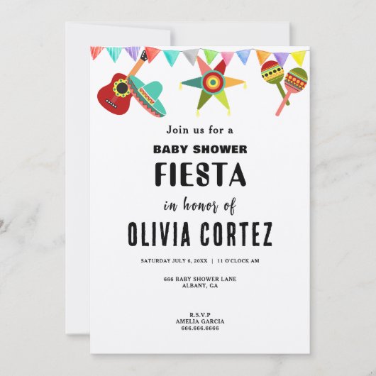 ピンクブルーイエローメキシコフェスタ赤ちゃんシャワー 招待状 (正面)