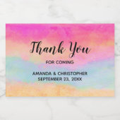 ピンクブルーイエローレインボーストライプズありがとうござ結婚う スパークリングワインラベル (シングルラベル)