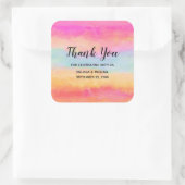 ピンクブルーイエローレインボーストライプズありがとう スクエアシール (バッグ)