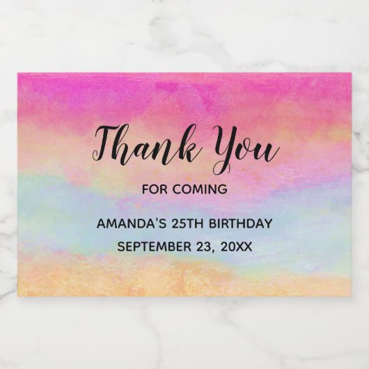 ピンクブルーイエローレインボーストライプズありがとう スパークリングワインラベル (シングルラベル)