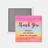 ピンクブルーイエローレインボーストライプズありがとう マグネット (正面/裏面)