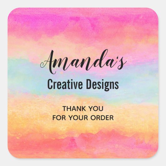 ピンクブルーイエローレインボーストライプズ事業 スクエアシール (正面)