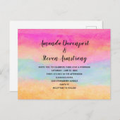 ピンクブルーイエローレインボーストライプ抽象芸術結婚ズ インビテーションポストカード (正面/裏面)