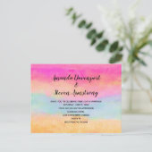 ピンクブルーイエローレインボーストライプ抽象芸術結婚ズ インビテーションポストカード (スタンド正面)