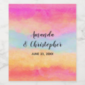 ピンクブルーイエローレインボーストライプ抽象芸術結婚ズ ワインラベル (シングルラベル)