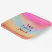 ピンクブルーイエローレインボーストライプ抽象芸術誕生日 ペーパープレート (傾斜あり)