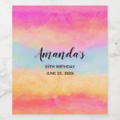 ピンクブルーイエローレインボーストライプ抽象芸術誕生日 ワインラベル (シングルラベル)