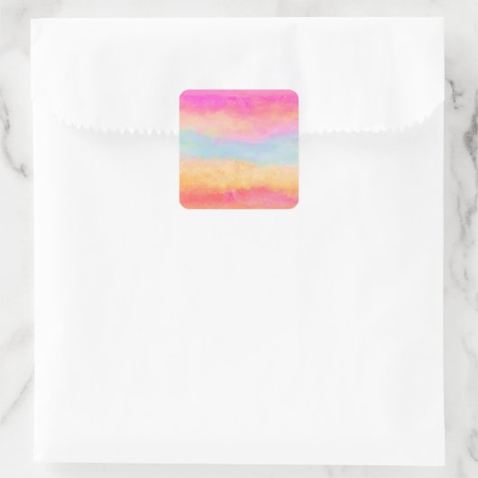 ピンクブルーイエローレインボーストライプ抽象芸術 スクエアシール (バッグ)