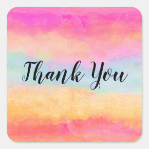 ピンクブルーイエローレインボーストライプ抽象芸術 スクエアシール