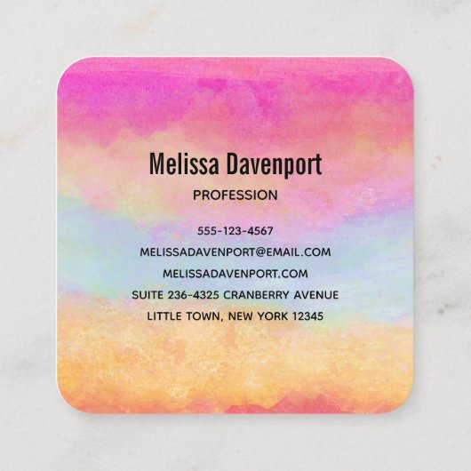 ピンクブルーイエローレインボーストライプ抽象芸術 スクエア名刺 (裏面)