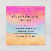 ピンクブルーイエローレインボーストライプ抽象芸術 スクエア名刺 (裏面)
