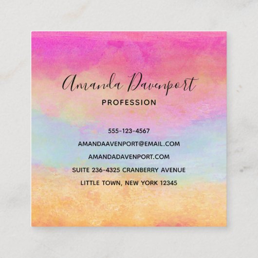ピンクブルーイエローレインボーストライプ抽象芸術 スクエア名刺 (裏面)