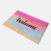 ピンクブルーイエローレインボーストライプ抽象芸術 ドアマット (アングル)