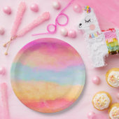 ピンクブルーイエローレインボーストライプ抽象芸術 ペーパープレート (パーティー)