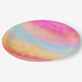 ピンクブルーイエローレインボーストライプ抽象芸術 ペーパープレート (アングル)