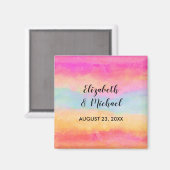 ピンクブルーイエローレインボーストライプ抽象芸術 マグネット (正面/裏面)