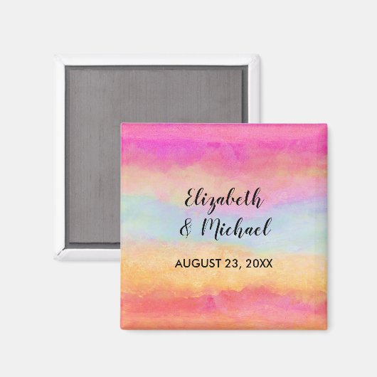 ピンクブルーイエローレインボーストライプ抽象芸術 マグネット (正面/裏面)