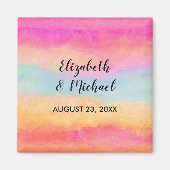 ピンクブルーイエローレインボーストライプ抽象芸術 マグネット (正面)