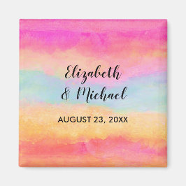 ピンクブルーイエローレインボーストライプ抽象芸術 マグネット