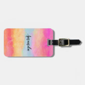 ピンクブルーイエローレインボーストライプ抽象芸術 ラゲッジタグ (正面横)
