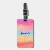 ピンクブルーイエローレインボーストライプ抽象芸術 ラゲッジタグ (正面縦)