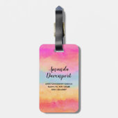 ピンクブルーイエローレインボーストライプ抽象芸術 ラゲッジタグ (裏面縦)