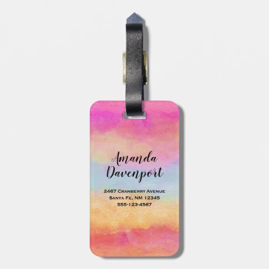 ピンクブルーイエローレインボーストライプ抽象芸術 ラゲッジタグ (裏面縦)