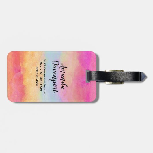 ピンクブルーイエローレインボーストライプ抽象芸術 ラゲッジタグ (裏面横)