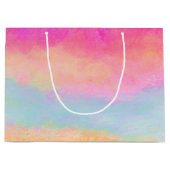 ピンクブルーイエローレインボーストライプ抽象芸術 ラージペーパーバッグ (正面)