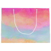 ピンクブルーイエローレインボーストライプ抽象芸術 ラージペーパーバッグ (裏面)